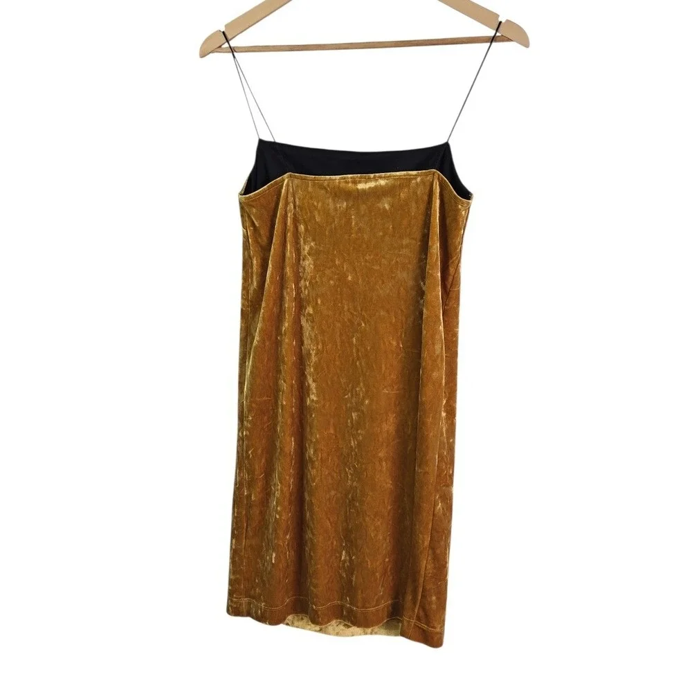 TOPSHOP Velvet Slip Dress Gold Mini Spaghetti Straps Women's Size 4 Chic‎ Party